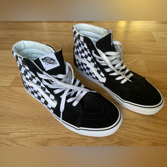 Vans Sk8Hi Black Checker Old Skool Hi Top Skate Shoe Mens 9 - Picture 2 of 8
